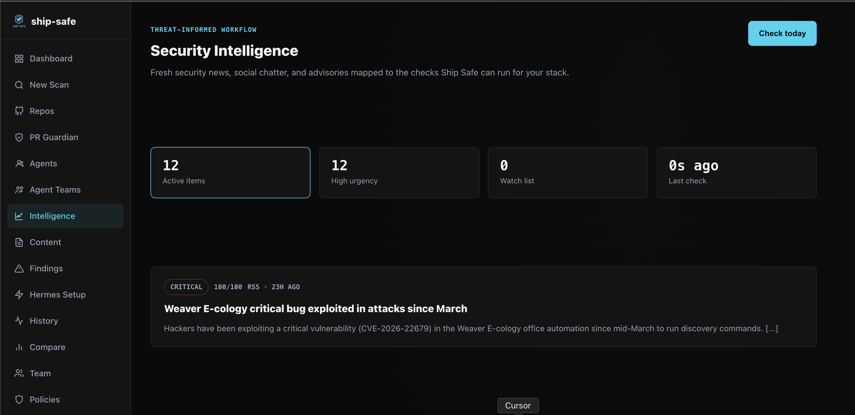 Ship Safe Security Intelligence demo